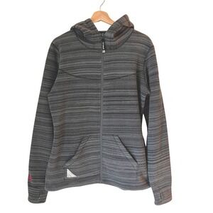 Hot Chillys Womens Fleece Lined‎ Zip Hoody Jacket Black Grey Stripe Size Large